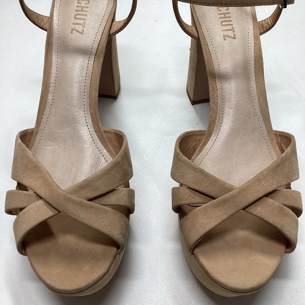 Schutz Keefa Nubuck Platform Ankle Strap Block Heel Sandals Size 11 - Picture 15 of 16